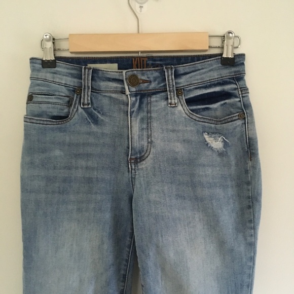 Kut From The Kloth Jeans Sz 2 Blue Carlo Ankle Skinny Cut Off Hem Distressed - Picture 2 of 12
